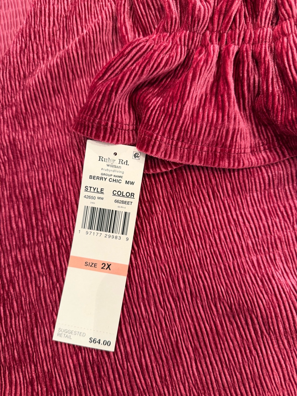 Ruby Rd. Long Sleeve Ruffle Cuff Top - Pink - Picture 7 of 7